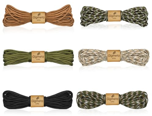 Gigmeta 60 m/198 ft di Corda Paracord da 4 mm, 6 Pezzi di Corda Paracord con 7 Fili Interni per Campeggio, Attività All'aperto, Guinzaglio per Cani, Collare, Braccialetto