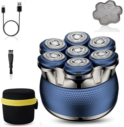 Rasoio a testa calva maschile - Lame magnetiche 7D rimovibili, IPX6 completamente lavabile, indicatore di batteria a LED di precisione, batteria ad alta capacità. Blu