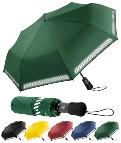Chakipee Regenschirm Sturmfest Taschenschirm mit Reflexstreifen Umbrella Kompakter Reise Winddichter Automatik Auf und Zu Vordach 8 Rippen für Herren Damen Kinder