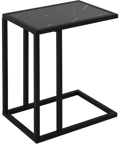 HOMCOM Beistelltisch, Kaffeetisch mit Marmoroptik, Metallrahmen, Couchtisch für Schlafzimmer, Wohnzimmer, Schwarz 45 x 30 x 51,5 cm