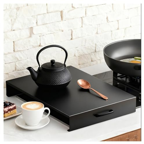 Cache Plaque Cuisson à Gaz, Cache Plaque Cuisson pour Cuisinières Gaz et Électriques, Permet Agrandir Espace Travail Dans Cuisine, Facile Nettoyer(Black,L13.78xW15.75xH2.76IN)