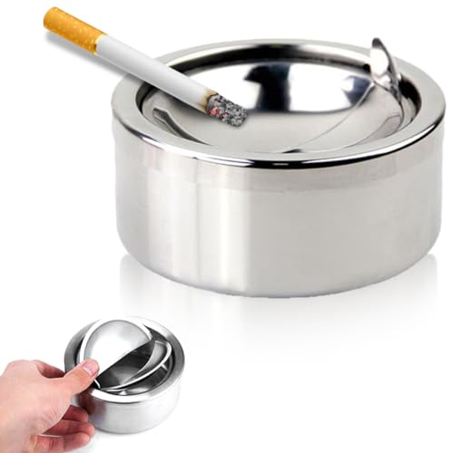 YXWYXWA Portacenere, Posacenere Girevole, Posacenere da Tavolo, Posacenere Girevole con Coperchio, Posacenere da Esterno Lucido e Chiuso, Posacenere in Acciaio Inox