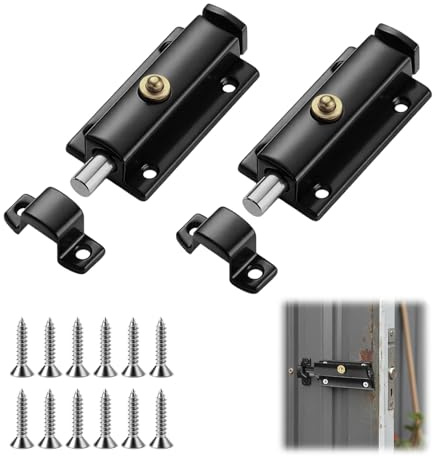 Türriegel 2er Set Schwarz, Türverriegelung Innen & Außen, Federriegel mit Drucköffnung, Schubriegel für Türen, Fenster & Gartentor