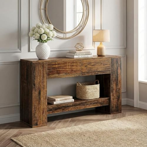 Lailang 140cm Console d'Entrée, Table Console Entree, Console Meuble avec Tiroir, Console Entree Bois, Table d'Appoint de Canapé, Meuble Entree Couloir, 140 x 30 x 85 cm, Rustic Brown