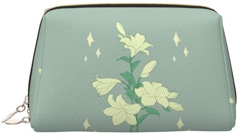 Trousse de maquillage de voyage en cuir synthétique avec poches de rangement pour femme Motif lys blancs