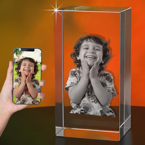 Print Maniacs 3D Crystal Photo Frame, Personalised Crystal Picture Frame, Romantic Customised Anniversary Birthday Gifts For Men, Him, Mom, Dad, Couple, Wedding Memorial Gifts for Boyfriend Girlfriend