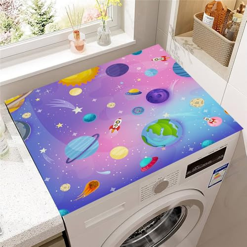 Hearda Housse Machine a Laver Dessin Animé Planète,Dessus Tapis Lave Linge Antidérapant,Housse de Protection pour Machine à Laver Top,Tapis de Protection pour Dessus Sèche-Linge (Violet,30x40cm)