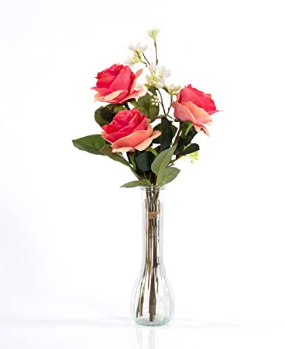 artplants.de Textil Rosenstrauß Simony mit Beiwerk, lachs, 45cm, Ø20cm - OHNE VASE - Künstlicher Blumenstrauß