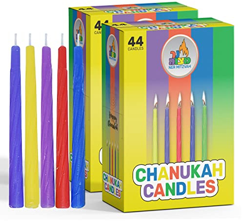 Ner Mitzvah 2-Pack Colorful Chanukah Candles - Standard Size Fits Most Menorahs - Premium Quality Wax - Assorted Colors - 2 x 44 Count for all 8 Nights of Hanukkah