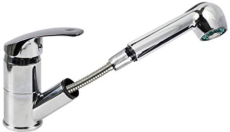Vetrineinrete® Rubinetto per lavello da cucina a canna bassa miscelatore per lavandino orientabile con doccetta estraibile in ottone cromato 52336 G2
