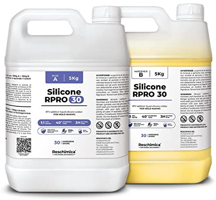 Silikongummi 1:1 R PRO 30, icke giftig, lätt att använda, rivhållfast, 30 shore, kompatibel med epoxiharts, gips, vax (10 kg)