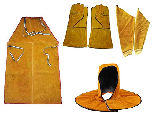 Tubayia Leather Welding Apron Welding Protection Workwear with Gloves Sleeves Head Cover