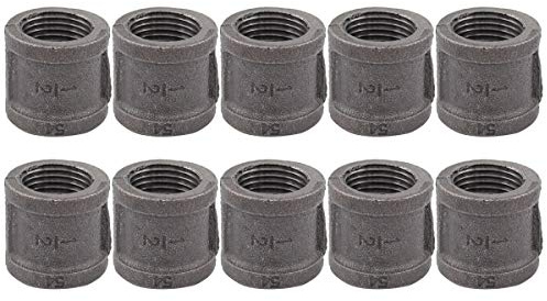 ApplianPar 10 Pack Black Malleable Iron Cast Pipe Fitting 1/2 Inch Coupling For DIY Pipe Furniture Industrial Pipe Plumbing Supplies 1/2 Inch Threaded Pipe Nipples