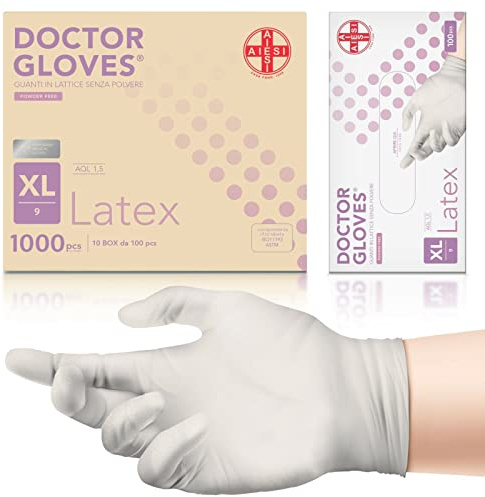 AIESI® Engångshandskar i latex utan puder för medicinskt bruk DOCTOR GLOVES (Förpackning med 1000 stycken) storlek XL