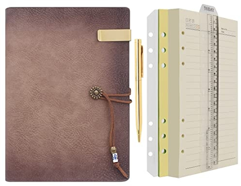 Wonderpool A5 Tagebuch Notizbuch Leder Ringbuch mit Stift,Nachfüllbarer Ordner Schreibpapier Spirale Notizblöcken Vintage Einband für Büro Plan Reisen Persönlicher Organizer(a-Braunpink,A5)