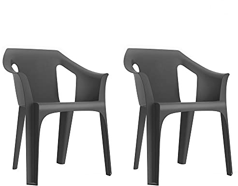 garbar Cool Set 2 Silla con Brazos Exterior | jardín, terraza, balcón, Picnic, Camping, Catering, Eventos, reuniones | diseño, Ligero, apilable | Gris Oscuro