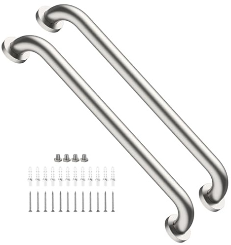 Satin Brushed Nickel Grab Bar 24 Inch x 1-1/2 Diameter, iMomwee 2 Pack Stainless Steel Bathroom Handrail, Safety Rail Shower Mobility Aid, Balanced Support Assist Handle for Elderly Seniors Disabled