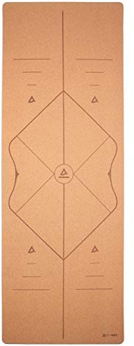 Yogamatte Pro Comfort aus Kork, extra groß 200x66 cm mit Alignment Markierungen, inkl. Tragegurt und Yogatasche