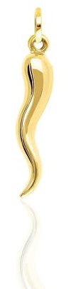 Lucchetta - Pendentif Corne Italienne Porte-Bonheur Or Jaune 14 carats, Cornicello Chili Charm, Pendentifs Seuls et Pièces pour Colliers - Bijoux Femme Homme