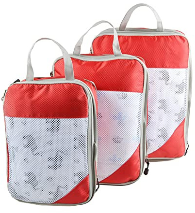 Parthan 3 Stück Packwürfel - Kleidertaschen, Packing Cubes, Koffer Organizer, Nylon Mesh Aufbewahrungstasche, Kompressionstasche zum Aufbewahren (Rot)