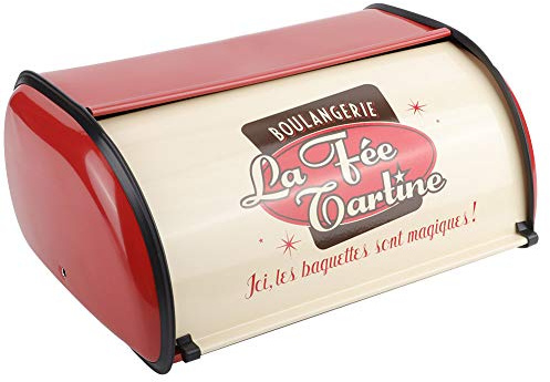 BORDSTRACT Metall Brotkasten, 34,5 x 23 x 14,5 cm Retro Brotbehälter aus Edelstahl für die Küche Rollbrotkasten Brotaufbewahrungsbox mit Deckel Vintage Design von Brot & Keksen und Trocken (rot)