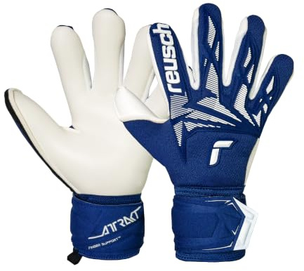 Reusch Profi Torwarthandschuhe Kinder | Fingerschutz | starker Grip | atmungsaktiv, für Training & Spiel, für Kunstrasen & Naturrasen, Größe 4-8, Attrakt Freegel Gold X Finger Support Junior