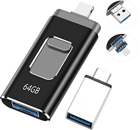 XTVTX Flash Laufwerk USB 3.0,Phone USB Stick,USB Stick 64GB,4 in 1 USB Stick für Phone,USB Flash Drive,64G Speicherstick,Erweiterungsspeicher Fotostick für Micro-USB/Andriod/IOS/Typ C/OTG