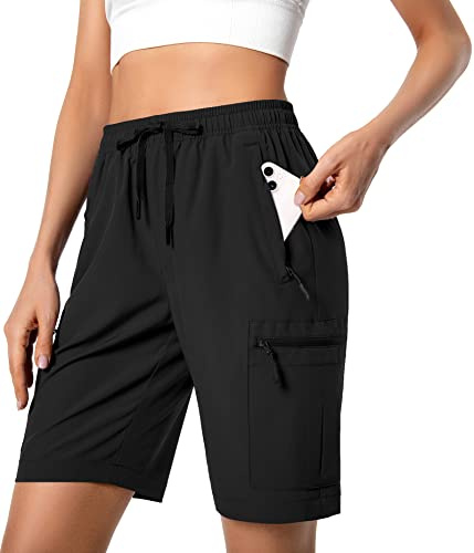 Hugut Women's Lightweight Hiking Cargo Shorts Quick Dry with Zipper Pockets