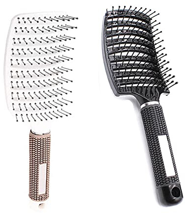 yufana 2 Stück Entlüftete Entwirrende Haarbürste,Gebogene Antistatische Haarstyling Bürste, Gebogene Vent Haarbürste Locken(Schwarz+Weiß)