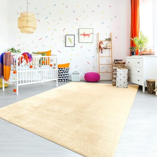 TT Home Teppich Kinderzimmer Waschbar rutschfest Kinderteppich Junge Mädchen Weich Pastell, Farbe:Beige, Größe:140x200 cm