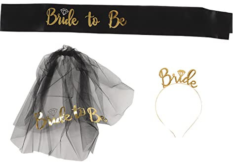 Pssopp Bride to Be Tiara Glänzendes Schwarzes Brauthochzeitsband mit Fransen in der Mitte Geschichteter Schleier Schärpe Krone Bride to Be Geschenke