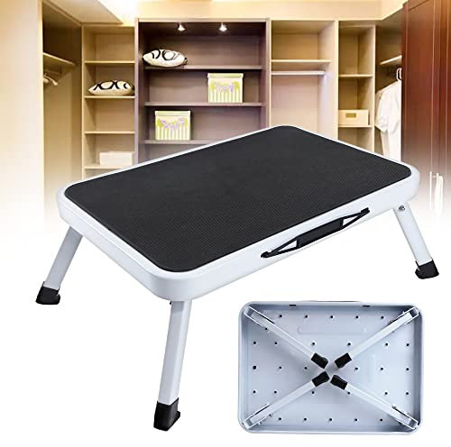 Marchepied pliable à 1 marche - Antidérapant - En acier - Charge maximale : 150 kg - Pour la maison, la cuisine, le bureau, la caravane