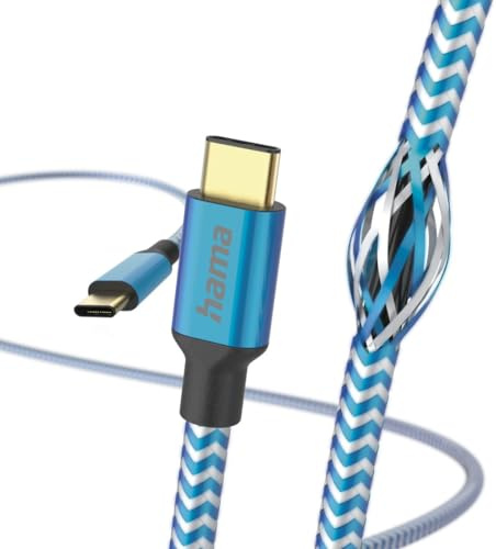 Hama Ladekabel „Reflective“ USB C auf USB C, Nylon, Schnellladung, 1,5m | Handy Ladekabel blau, Datenkabel, USB Kabel, Handykabel, USB Typ C, Knickschutz, flexibel, vergoldet, maximal kompatibel