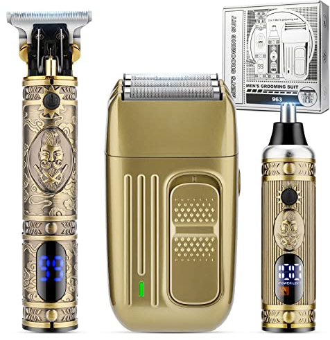 Dumite Hair Clippers for Men,Professional Cordless Barber Trimmer Set,Nose and Ear Hair Trimmer with Razor Replacement Head,USB Rechargeable Hair Cutting Grooming Kit-LED Display (Gold-1)