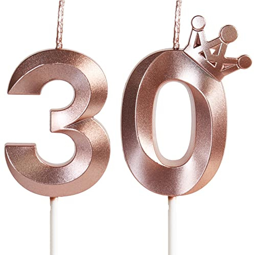 Yiran Geburtstagskerze 30 Zahlenkerze 30 mit Krone, 5cm Roségold Geburtstagskerzen, Kerzen Geburtstag, Tortendeko Geburtstag, Tortendekoration für Mädchen, Erwachsene, 30. Geburtstagsfeier, Jubiläum