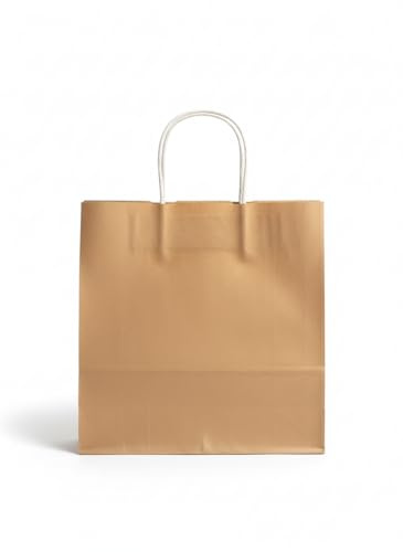 Paper Bags with Handles - 100 Extra Large Paper Bags (32 x 32 x 21 cm) - Kraft Bags - Perfect for Lunch, Party, Gift, Storage, Packaging, Grocery Takeaway, Sandwich