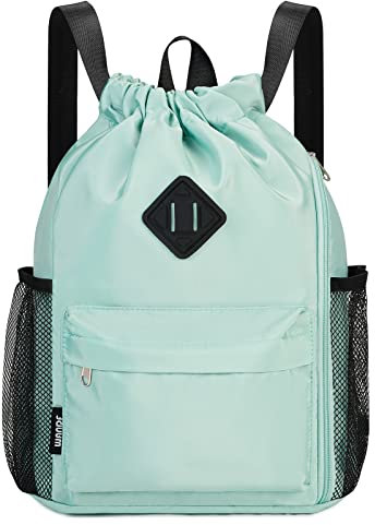 WANDF Turnbeutel mit Kordelzug, Sporttasche mit Schuhfach, wasserabweisender String-Rucksack Cinch für Damen Herren (Mittel,Mintgrün)