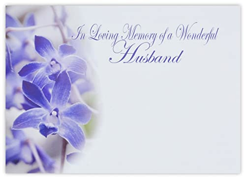 celloexpress In Loving Memory Husband (Periwinkle) Flower Message Cards - 90mm x 125mm - Bereavement Florist Card Sympathy Condolences Notes (Pack of 6)