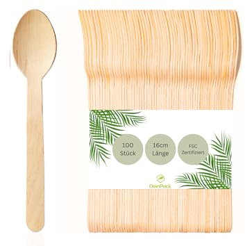 DeinPack 100 Holzlöffel Birke 16cm | biologisch abbaubar | Nachhaltiges Besteck | Einwegbesteck | Holzbesteck