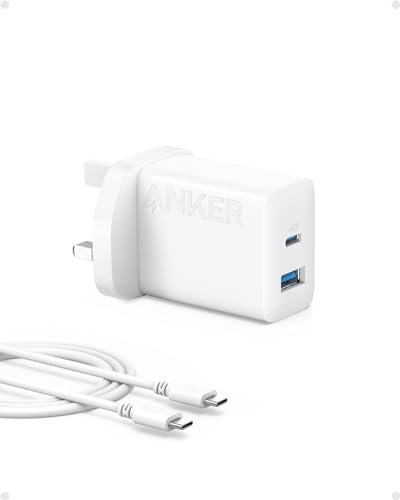Anker USB-C 20W Dual Port Fast Charger - Compatible with iPhone 16/16 Pro/16 Pro Max/15/14/13/12, iPad Pro/AirPods and More - USB-C Cable Included
