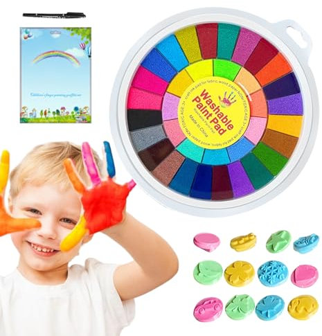 ZONEWD Fingerfarben Kinder Ungiftig, 12 Farben Fingermalfarben Mit 11 Stempeln Und Stift, Waschbare Baby Fingerfarbe Ab 1 Jahr, Finger Paint Stempelkissen