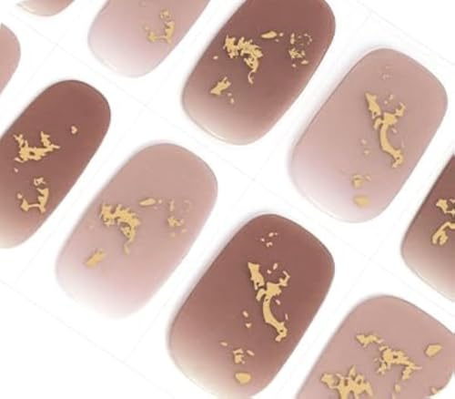 DANNI & TONI Halb ausgehärtete Gel Nagelfolien (Flying Clouds) Erdfarben gelb-braun Gold-Glitzer Glänzend uv Gel Nagelfolie Nagelsticker Nageldesign Nagelfolie Selbstklebend Wraps 28 Aufkleber
