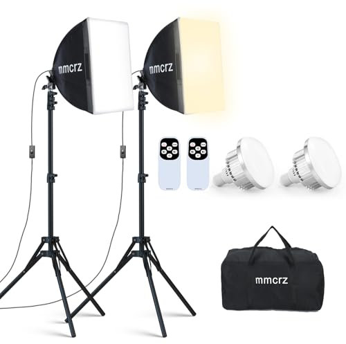 mmcrz Lot de 2 lampes de studio professionnelles de 40 x 40 cm avec ampoules LED E27 85 W 2700-6500 K E27 - Éclairage continu pour photographie, enregistrement vidéo, streaming en direct