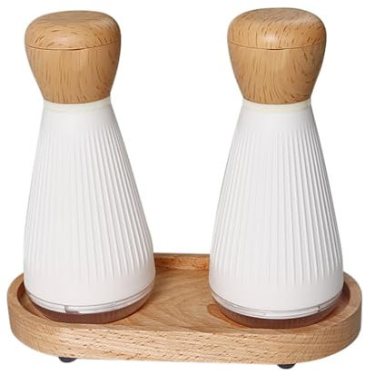 Lot de 2 Moulin à Sel et Poivre, Moulins à Épices avec Moulin Céramique Réglable, Broyeur à Poivre avec Socle en Hêtre, Salieres et Poivrieres pour Diverses Épices