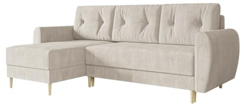 Mirjan24 Ecksofa Jazon L Cord mit Bettkasten und Schlaffunktion, 3 Sitzer Ecksofa, L-Form Sofa, Couch, Ottomane universell, Polsterecke mit Bettfunktion, Eckcouch, Wohnlandschaft (Poso 100)