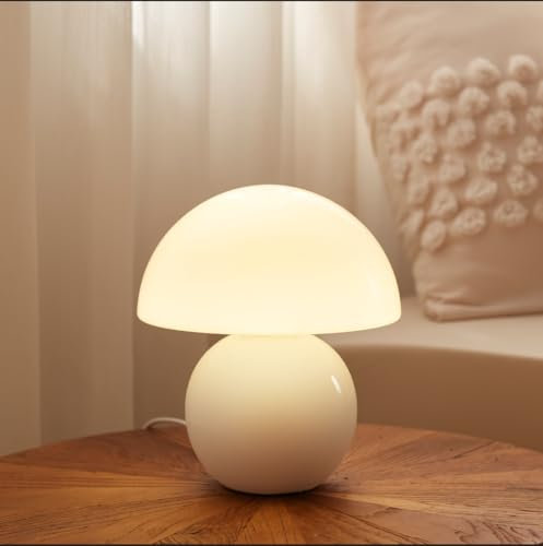 Dawnwake Pilzlampe Tischlampe, Dimmbare Led Nachttischlampe mit Keramikbasis, Mid-Century Moderne Kleine Lampe für Wohnzimmer, Schlafzimmer & Büro (Weiß)