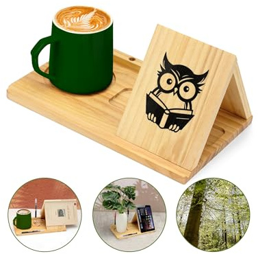 Teppellze Support de page triangulaire, petit support court et solide pour livre de lecture avec porte-boisson café, mini étagère de présentation pour décoration de bureau pour chambre à coucher,
