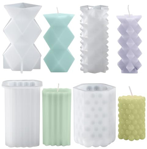 Stampi per candele,3D Stampi in Silicone per Candele Stampi per Candele Cilindriche Stampi In Resina Epossidica Per Decorazione Domestica Artigianato Fai Da Te Candele Aromatiche Sapone 4 PCS