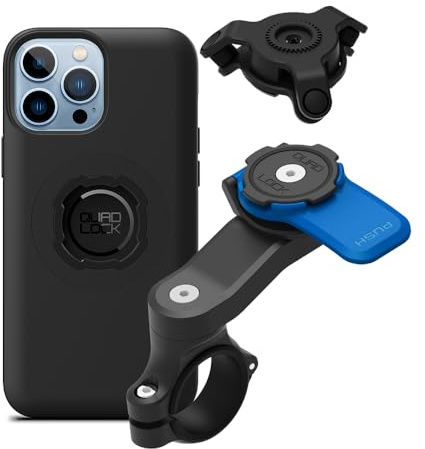 QUAD LOCK Lenker Handyhalterung für Motorrad mit Vibrationsdämpfer und MAG Hülle für iPhone 13 Pro Max