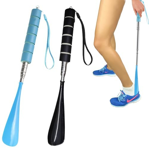2 Stück Ausziehbarer Schuhanzieher,Schuhlöffel Lang,Schuhanzieher Lang,Schuhlöffel Lang Kunststoff Mit Bequemen Griffen Schuhlöffel Für Männer, Frauen, Kinder(Blau und Schwarz)